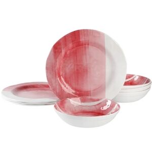 GAP Home NWT 8pc Watercolor Stripe Melamine Dinnerware Set Red / White